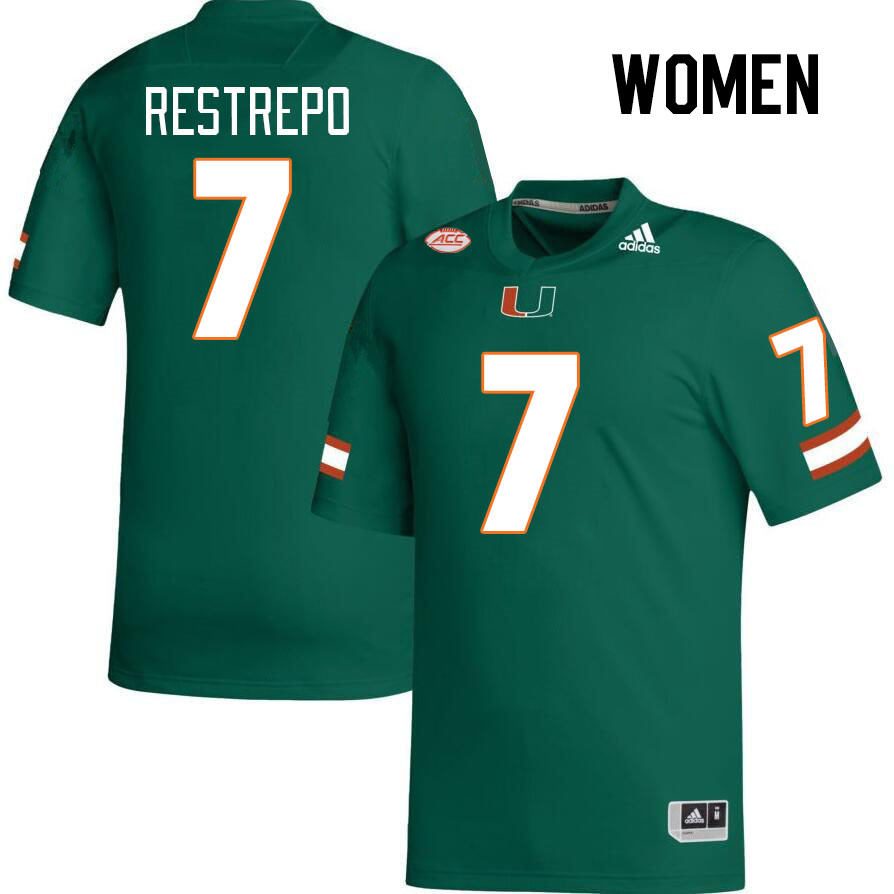 Women #7 Xavier Restrepo Miami Hurricanes College Football Jerseys Stitched-Green - Click Image to Close